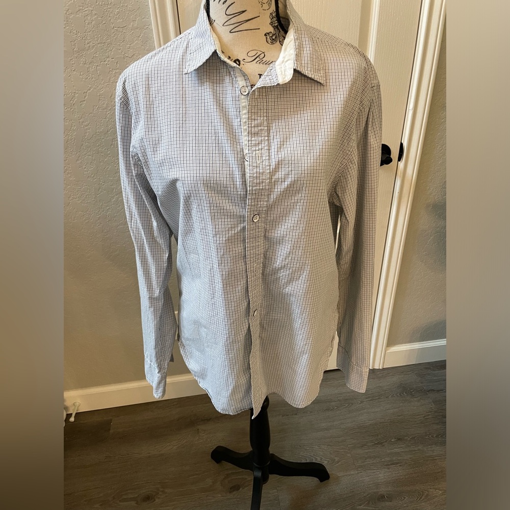 rag & bone Men's Light Blue & Gray Checkered Button Down Shirt